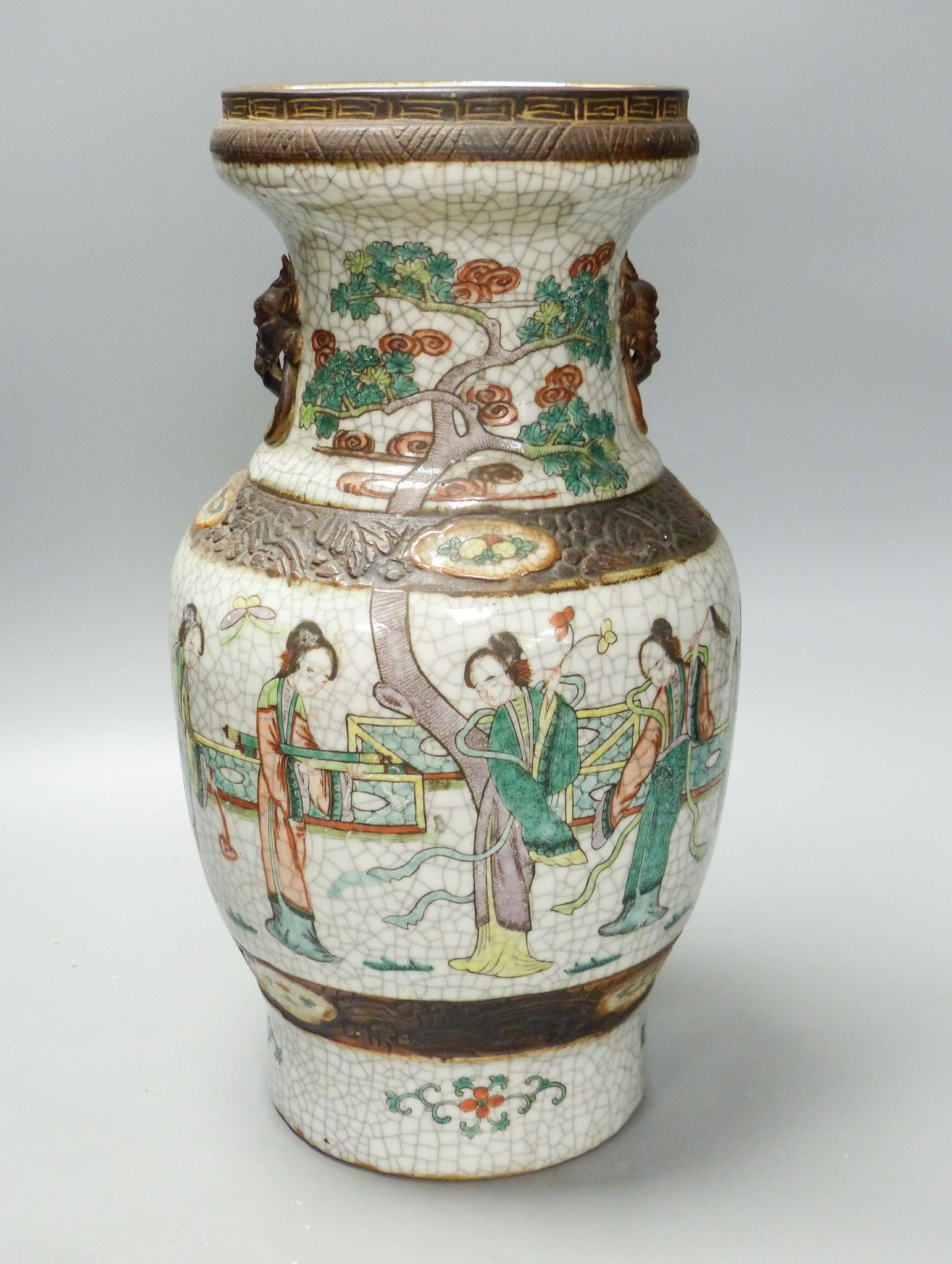 A Chinese famille verte crackleware vase, late 19th century, height 35.5cm